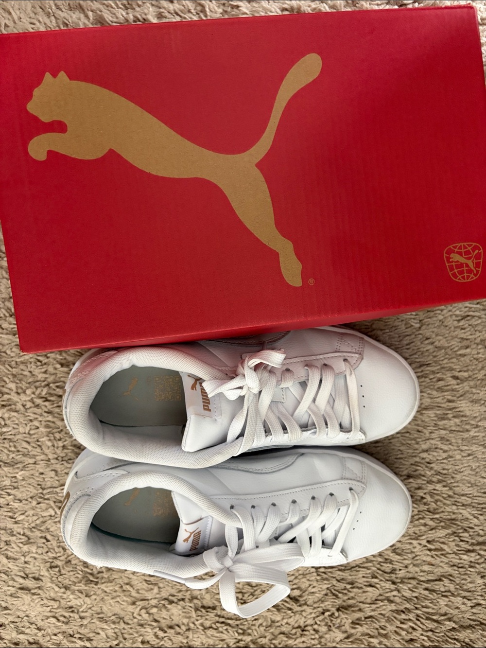 Puma White Sneakers with Gold Logo Accents